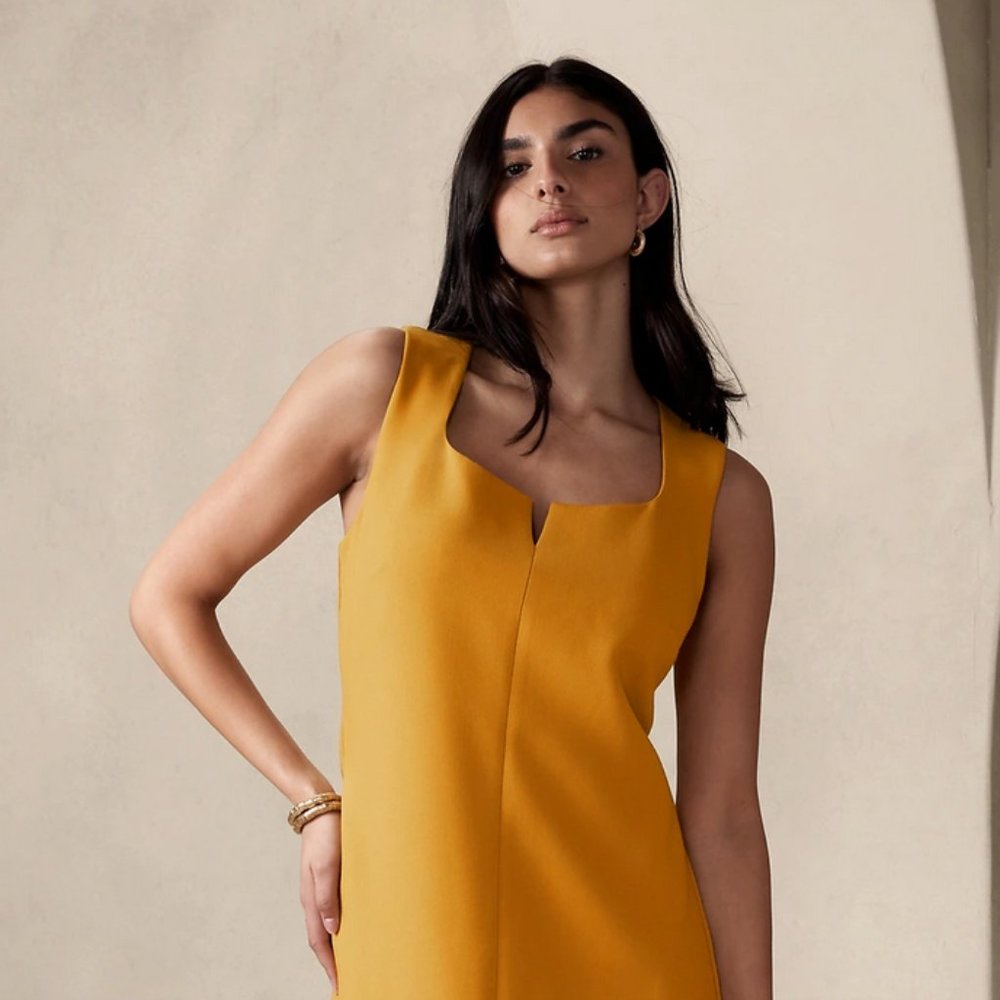 Split-Neck Sheath Midi Dress